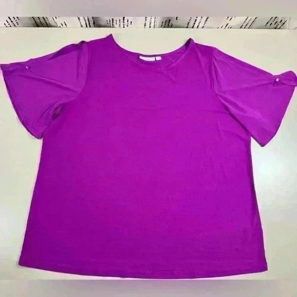 Susan Graver Liquid Knit Top with Split Sleeves Magenta Size 1X Fall Classic - Picture 2 of 13